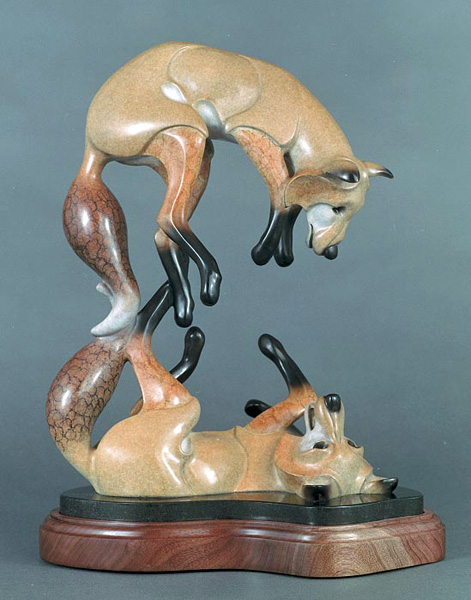 Foxes Playing in Bronze, Frolicing Fox
