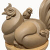 Carved wooden rooster sculpture on round base